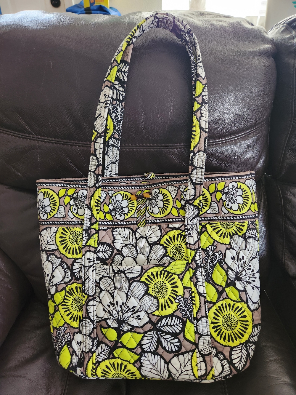 Vera Bradley Quilted Floral Tote in Yellow, White & Brown